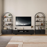 Jehiatek Arched Bookshelf, Bookcase with Doors Storage, 71 Inches Tall Industrial Book Shelf with Sturdy Metal Frame, E1 Quality Boards, Freestanding Display Shelving Unit, Black Jehiatek