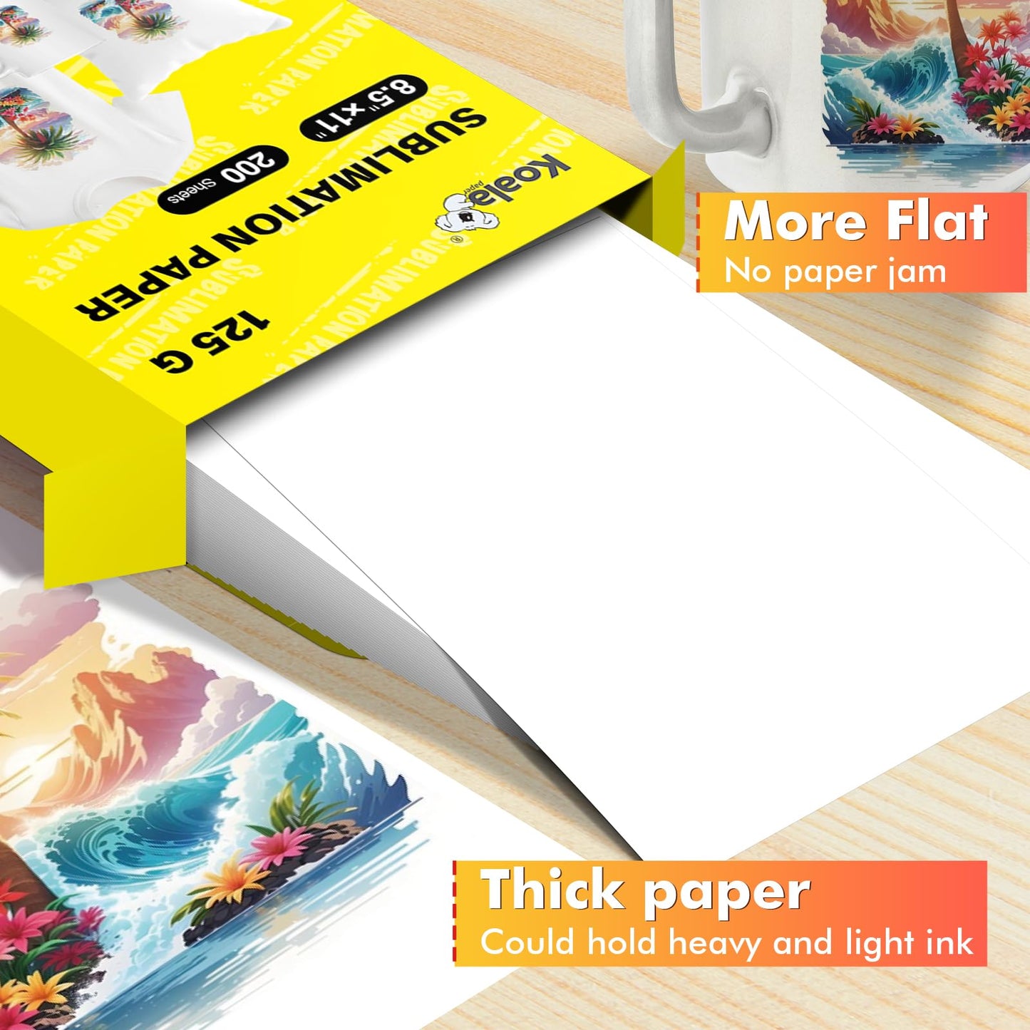 Koala Sublimation Paper 8.5x11 inches 200 Sheets Easy to DIY T-shirts, Tumblers, Mugs Only Compatible with Inkjet Sublimation Printer Sublimation ink 125g