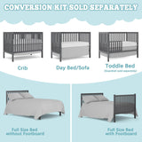 Saylike Baby Crib 5-in-1 Convertible, Wood Full Size Toddler Bed for Small Baby, Made of Sustainable Natural Pinewood Cribs, Non-Toxic Finish, Simplistic Nursery Furniture (Storm Gray) Saylike