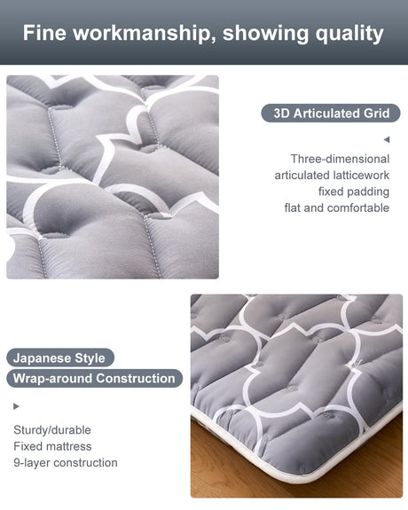 6th Generation Japanese Floor Futon Mattress - Extra-Thick 9-Layer Modern Futon with 100% High-Density Foam, Portable Floor Mattress Sleeping Pad for Adults, Guest Room, Dormitory, Twin Size 75"x39" Feisaibaoly