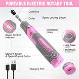 WORKPRO Cordless Rotary Tool Kit with 71pcs Accessories, 3 Variable Speeds, USB Rechargeable Mini Rotary Tool for Engraving, Sanding, Polishing, Carving, Cutting, DIY Crafts - Pink Ribbon WORKPRO