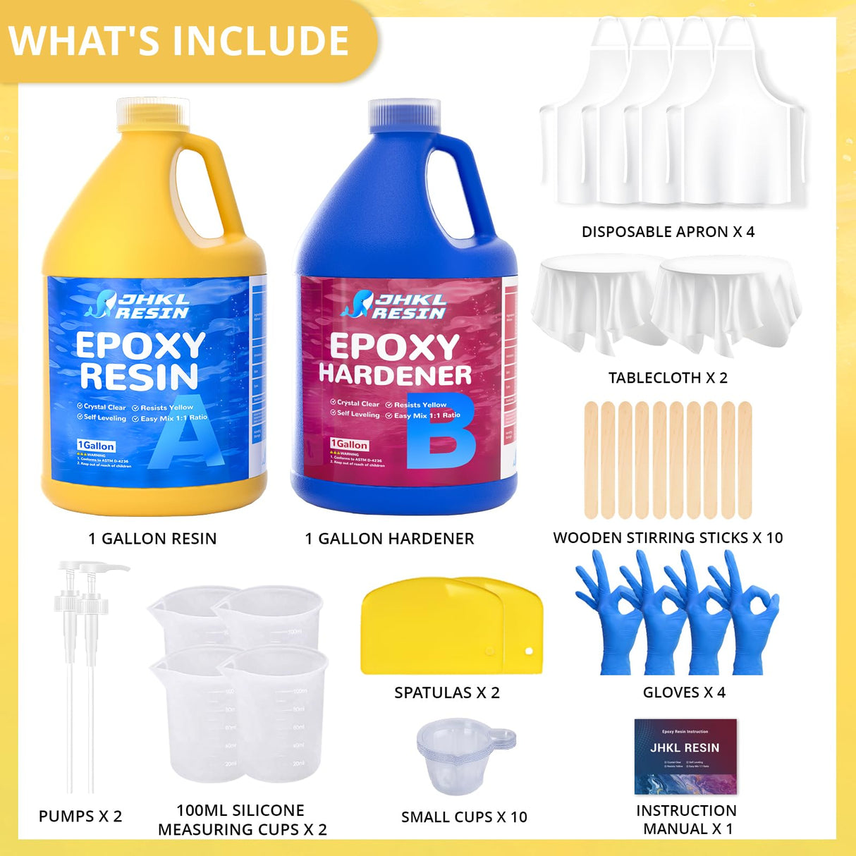 JHKL RESIN 2 Gallon Crystal Clear Epoxy Resin Kit, No Bubble & Not Yellowing Epoxy Resin Gallon for Casting & Coating, Table Top, Bar Top, DIY Jewelry Making, Art Crafts, Wood & Resin to Easy Mix 1:1 JHKL RESIN