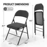 VINGLI Folding Chairs with Padded Seats, Metal Frame with Fabric Seat & Back, Capacity 350 lbs, Black, Set of 6 VINGLI