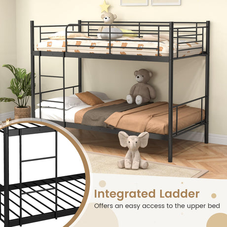 KOMFOTT Metal Twin Over Twin Bunk Bed, Heavy-Duty Metal Bunk Bed Fame with Ladder& Full-Length Guardrails for Kids, Teens & Adults, Space Saving Bunk Bed, No Box Spring Needed KOMFOTT