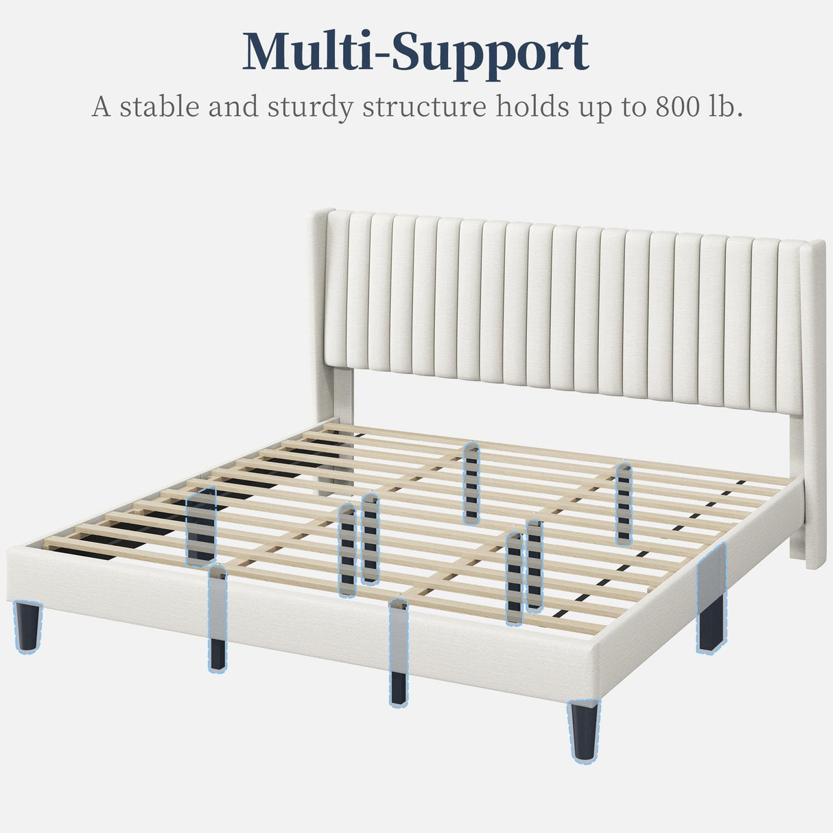 Yaheetech King Bed Frame Upholstered Platform Bed with Fabric Headboard, Wing Edge Design/Non-Slip and Noise-Free/Wooden Slats Support/No Box Spring Needed/Easy Assembly, Beige King Bed Yaheetech