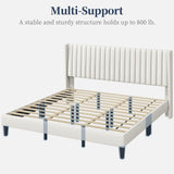 Yaheetech King Bed Frame Upholstered Platform Bed with Fabric Headboard, Wing Edge Design/Non-Slip and Noise-Free/Wooden Slats Support/No Box Spring Needed/Easy Assembly, Beige King Bed Yaheetech