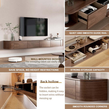 Ribanedy Solid Wood Modern Floating TV Stand with LED Lighting | Wall-Mounted Entertainment Console with Flip-Top Doors | TV Bench for Living Room & Office (Brown, 86.6'') Ribanedy