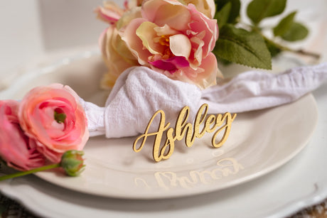 Customized Wooden Name Tags for Place Setting, Personalized Place Cards for Weddings, Bridal Showers and Events, Cursive Laser Cut Seating Cards WoodArtSupply