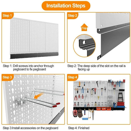TORACK 109Pcs Wall Organizer Utility Storage Kit with Toolboard Hooks & Accessories, 4 ft. Metal Pegboard for Garage with Wall Mounted Bins & Racks TORACK