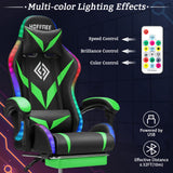 Gaming Chair with Bluetooth Speakers and RGB LED Lights Ergonomic Massage Computer Gaming Chair with Footrest Video Game Chair High Back with Lumbar Support Light Green and Black VANSPACE