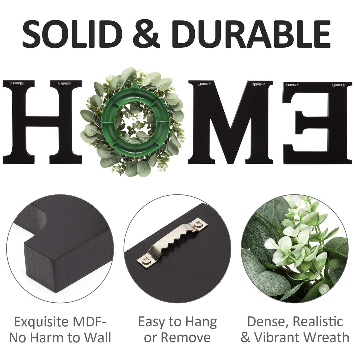 Wood Home Sign for Wall Decor Wooden Home Letters with Wreath Artificial Eucalyptus Modern Decorative Hanging Farmhouse Home Sign for Living Room Kitchen Housewarming Gifts St Patricks Day Decoration MAYICIVO