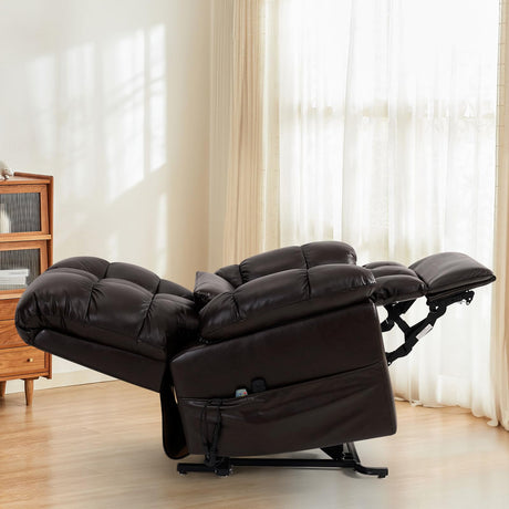 Power Lift Recliner Chair for Elderly, Triple Motor Zero Gravity, Infinite Position, Genuine Leather, Preset Mode Massage&Heating by Remote Control, Lumbar Pillow, USB Port, Side Pockets (Brown) RESTREAL