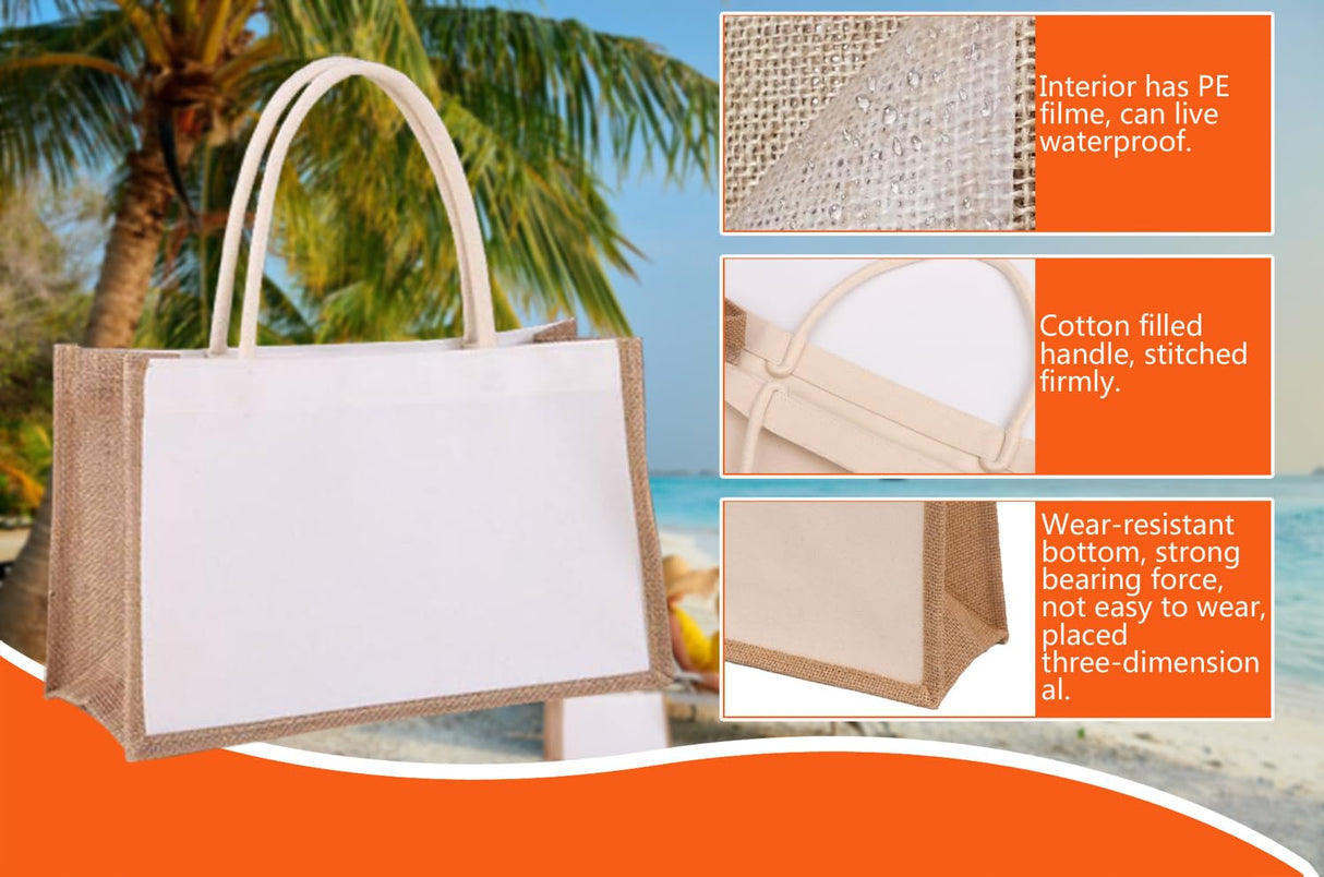 E-Found 20 Pack Burlap Tote Bags Jute Tote Bags Sublimation blank Tote Bags Reusable Water Resistant Beach Bag Blank Canvas Grocery Bag for Women Bridesmaid Wedding Gift DIY 12.6 x 8.3 x 5.1 Inch E-Found