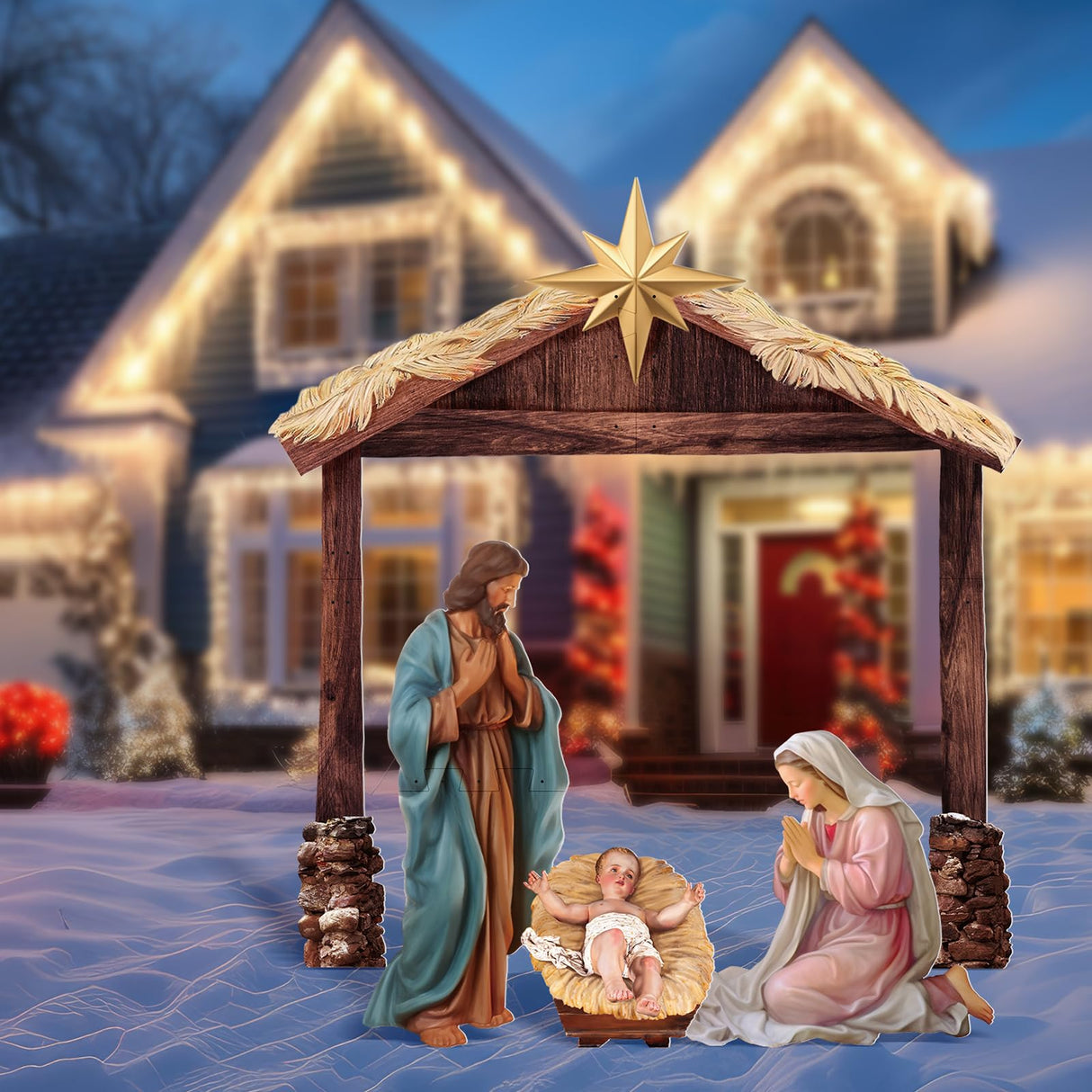 Cinnvoice Large Christmas Nativity Scene Holy Family Outdoor Yard Decoration Weatherproof PVC Christian Outside Decor Sets for Front Yard and Lawn Decor(Nativity Scene) Cinnvoice
