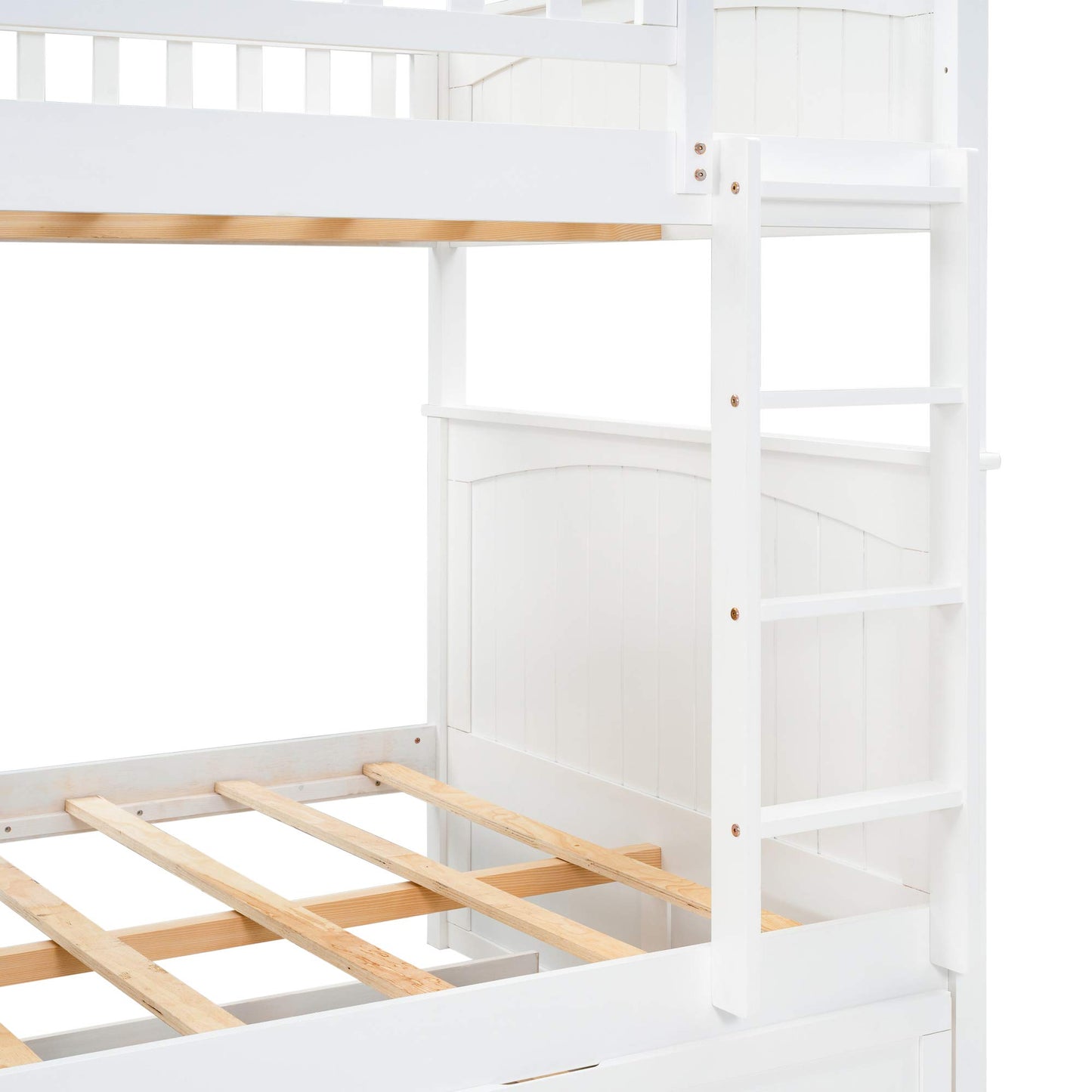 SOFTSEA Wooden Bunk Bed Full Over Full with Trundle for 3, Divided Into Two Separate Full Beds, White