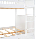 SOFTSEA Wooden Bunk Bed Full Over Full with Trundle for 3, Divided Into Two Separate Full Beds, White SOFTSEA