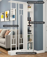 Kavie Wall Room Divider Bookshelf, Modern Wood Bookcase with Translucent Screens Storage Cabinet for Stylish Home Office Decor Display (White,31.5" L x 9.5" W x 79.5" H) Kavie