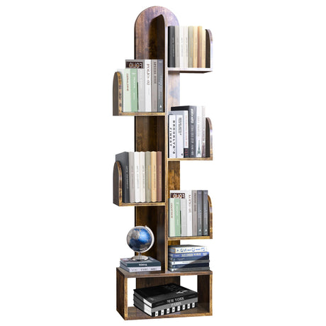 DOZILY Cactus Tree Bookshelf, 5-Tier Wood 50" Tall Corner Storage Rack for CDs/Movies/Books, Small Space-Saving Organizer Shelves for Living Room, Bedroom, Home Office (Rustic Brown) DOZILY