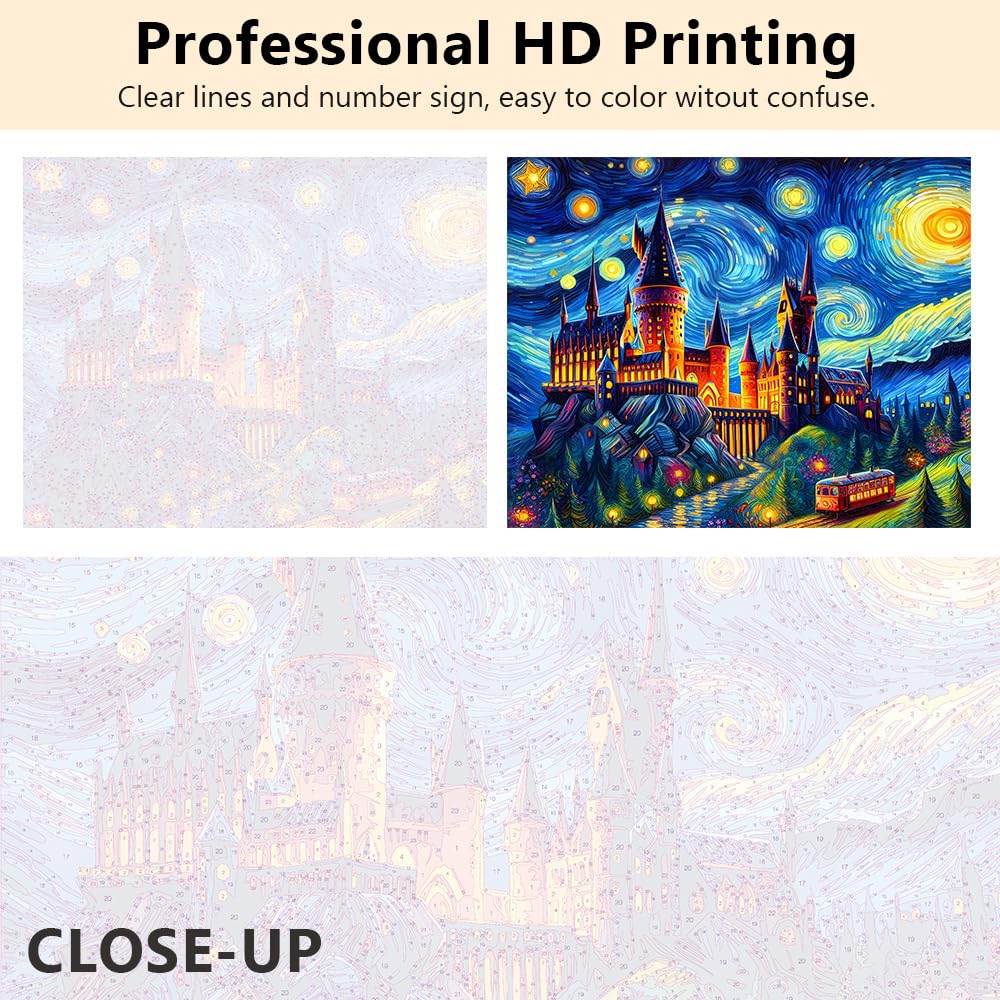 TUMOVO DIY Paint by Numbers Kit for Adults Magic Castle Paint by Number Kits on Canvas Starry Sky Paint by Number for Adults with Brushes Art Crafts for Home 16"x20"(Frameless) TUMOVO