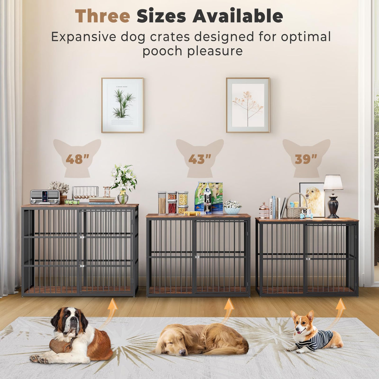 Lyromix 48'' Dog Crate Furniture with 3 Doors,Wooden Dog Crate End Table Heavy Duty Indoor Combination Dog Cage for Medium to Large Dogs, Multiple Units Can be Combined Lyromix