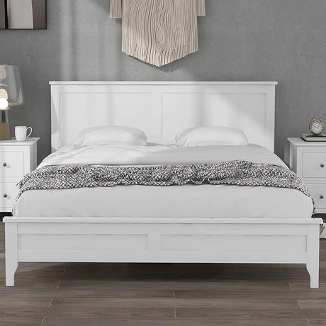 Harper & Bright Designs Queen Size Platform Bed Frame with headboard/Solid Wood Foundation with Wood Slat Support/No Box Spring Needed/Easy Assembly, Rustic Pine - White Harper & Bright Designs