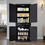 ARTPOWER Kitchen Pantry Storage Cabinet with Drawer and Adjustable Shelves, Pantry Cabinet for Kitchen, Bathroom or Hallway, Black ARTPOWER