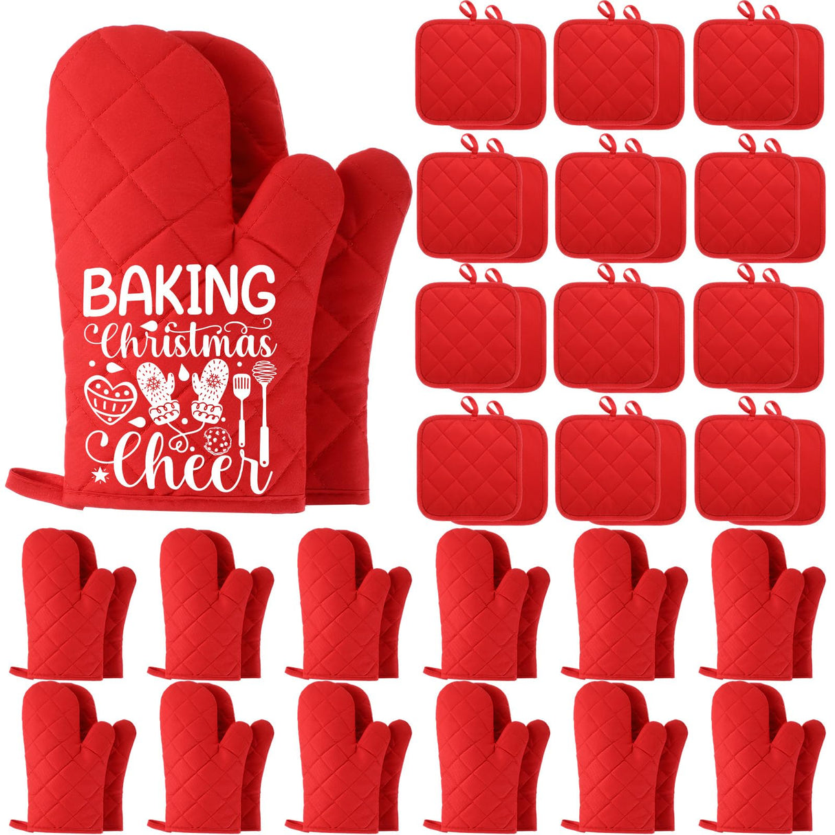 Hoolerry 24 Pcs Blank Sublimation Oven Mitts Set Sublimation Pot Holders Bulk DIY Heat Resistance Oven Gloves with Hanging Loops Pads for Christmas Kitchen Baking Gifts (Red) Hoolerry