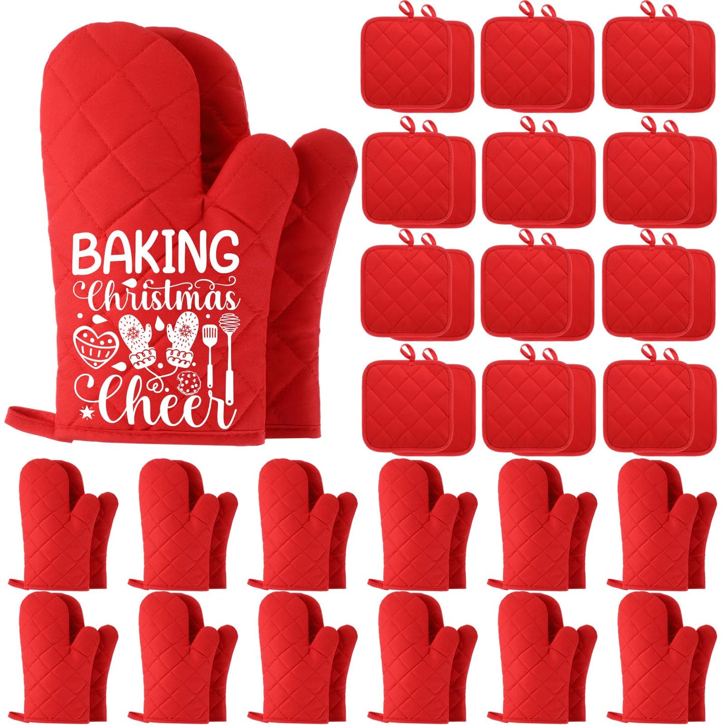 Hoolerry 24 Pcs Blank Sublimation Oven Mitts Set Sublimation Pot Holders Bulk DIY Heat Resistance Oven Gloves with Hanging Loops Pads for Christmas Kitchen Baking Gifts (Red)