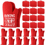 Hoolerry 24 Pcs Blank Sublimation Oven Mitts Set Sublimation Pot Holders Bulk DIY Heat Resistance Oven Gloves with Hanging Loops Pads for Christmas Kitchen Baking Gifts (Red) Hoolerry