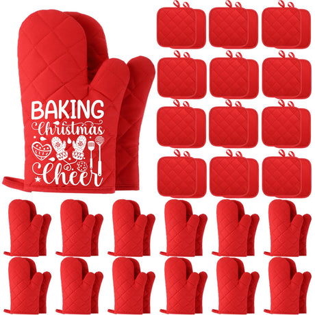 Hoolerry 24 Pcs Blank Sublimation Oven Mitts Set Sublimation Pot Holders Bulk DIY Heat Resistance Oven Gloves with Hanging Loops Pads for Christmas Kitchen Baking Gifts (Red) Hoolerry