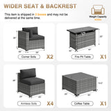 Aoxun Patio Furniture Sets, 8-Piece Outdoor Patio Furniture with 44'' Propane Gas Firepit Table, Wicker Outdoor Conversation Set Sectional Sofa for Backyard, Poolside, Garden Aoxun