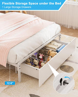 ZBOM Twin Size Bed Frame with Storage Headboard & Drawer, 3-in-1 Charging Station, Metal Slats Support, No Box Spring Needed,Upholstered Platform (White) ZBOM