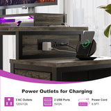 Small Gaming Desk with 2 Fabric Drawers - Reversible Computer Desk with Power Outlet & LED Lights, 49" Office Desk with Monitor Stand & Storage Shelves, Writing Study Table with Pegboard, Grey Oak Besiost