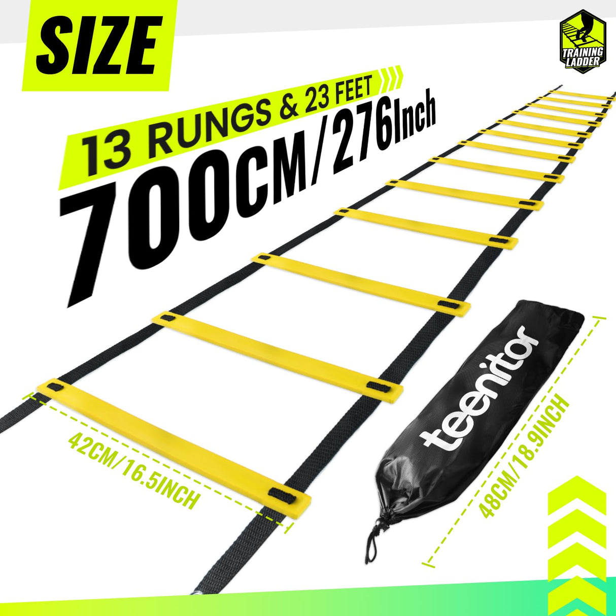 Teenitor 13 Rung Agility Ladder Speed Ladder Training Ladder for Soccer, Speed, Football Fitness Feet Training Carry Bag Agility Training Equipment, Workout Ladder, Sports Agility Ladders for Kids Teenitor