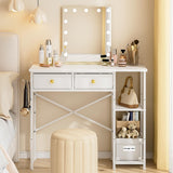 3IngSeagulls White Vanity Desk Without Mirror for Bedroom, Makeup Desk with 2 Fabric Drawers, Vanity Desk with Iron Hook, 36 Inches Vanity with Storage, White 3IngSeagulls