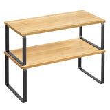 SONGMICS Cabinet Organizer Shelf, Set of 2 Kitchen Counter Shelves, Kitchen Storage, Spice Rack, Stackable, Expandable, Metal and Engineered Wood, Ink Black and Natural Beige UKCS200B01 SONGMICS