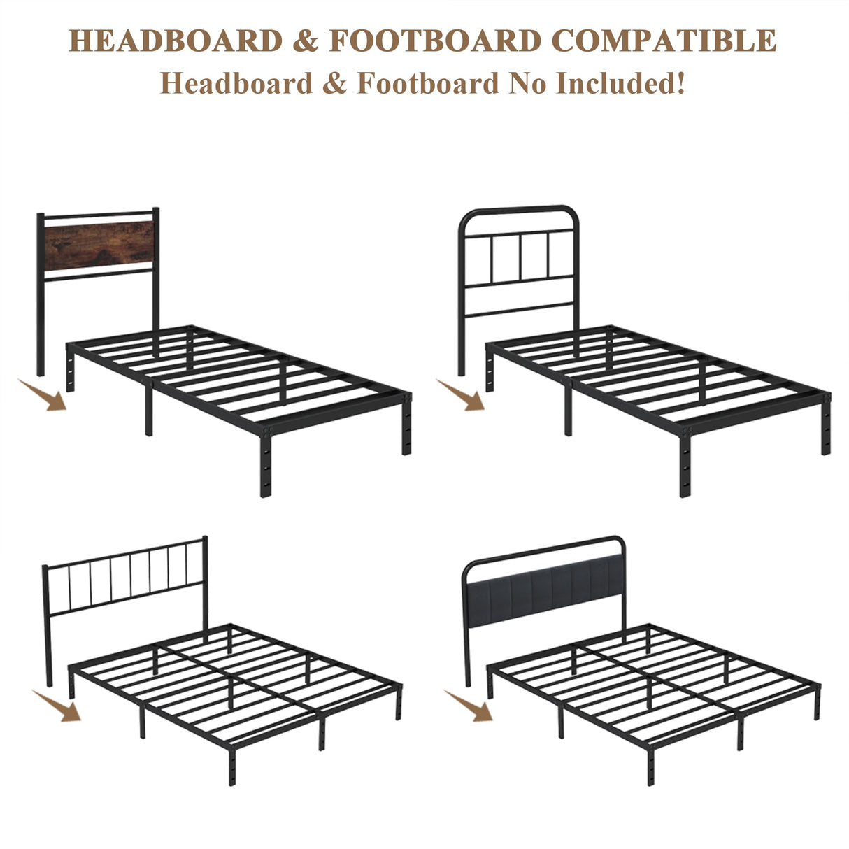 HOBINCHE 12 Inch King Size Bed Frame - No Box Spring Needed Heavy Duty Metal Platform Mattress Foundation with Steel Slats, Non-Slip Noise Free Easy Assembly Black Bedframes HOBINCHE