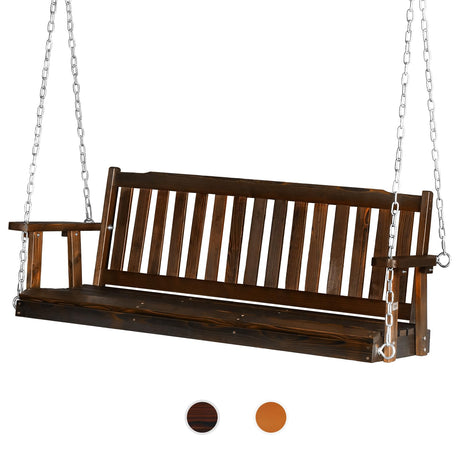 VINGLI Heavy Duty 880 LBS 5 FT Patio Wooden Porch Swing Outdoor with Upgraded Adjustable Chains, Outdoor Hanging Swing Bench for Garden, Yard, Balcony (5 FT, Rustic) VINGLI