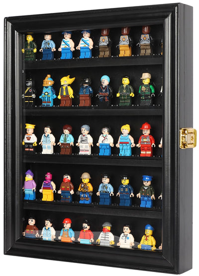 DuvinDD Minifigure Display Case Wall Mount Lego Minifigure Display Case Floating Lego Shelves Wooden Display Cabinet with UV Protect Door, Lockable Dustproof Showcase Thimble Display Case