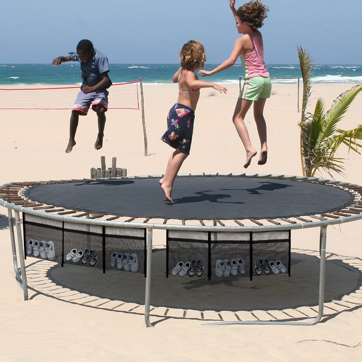 Nuenen 2 Pieces Trampoline Shoes Bag Holder 3 Pouch Trampoline Storage Mesh Bag with 4 Straps Trampolinturnen Shoe Holder Indoor Fitness Shoes Organizer Trampolinturnen Equipment Accessories Nuenen