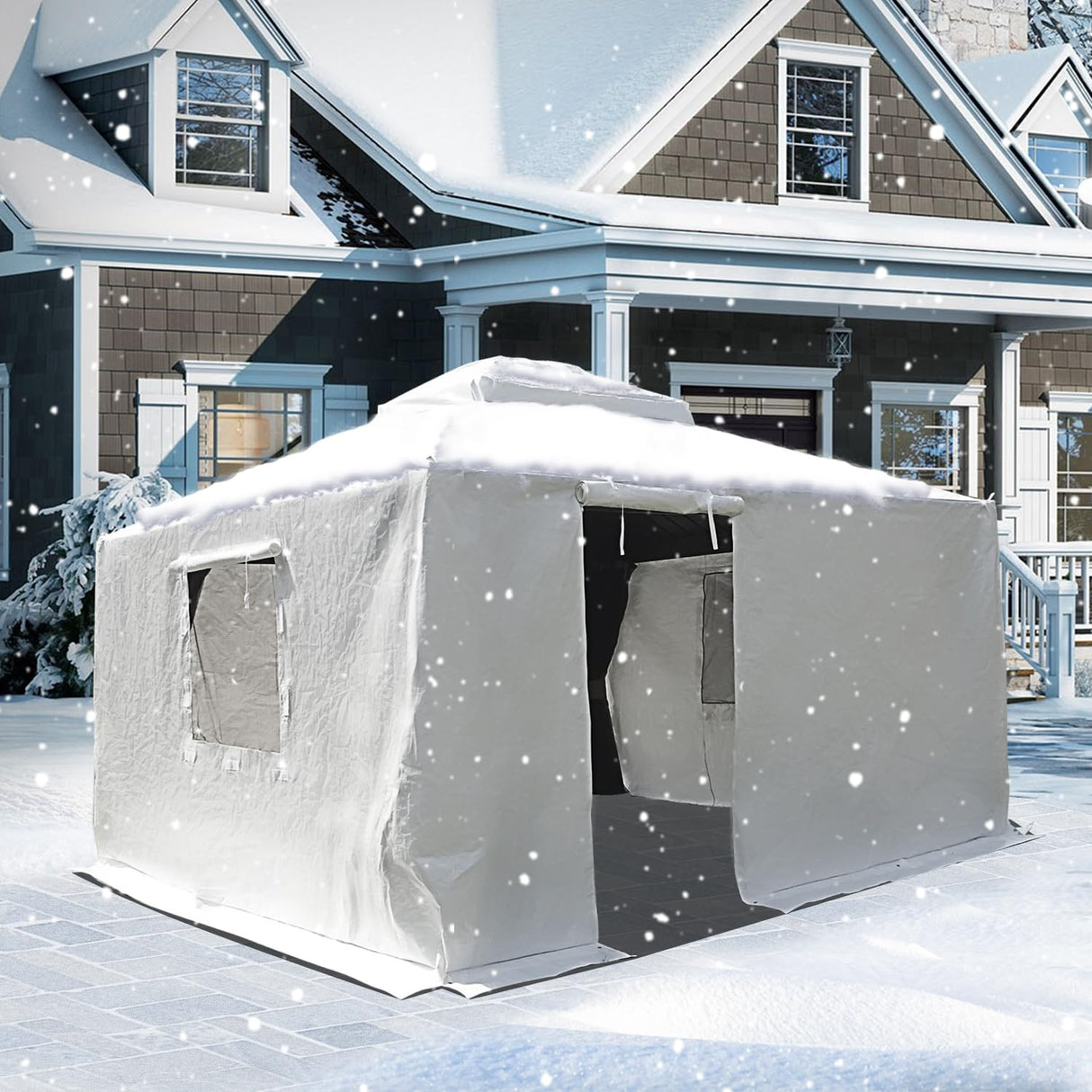 Domi 10' x 14' Universal Winter Gazebo Cover, All Season Waterproof Enclosed Cover with Sidewalls & Ventilated Mesh Windows, All-Weather Outdoor Cover for Hardtop Gazebos, White domi outdoor living