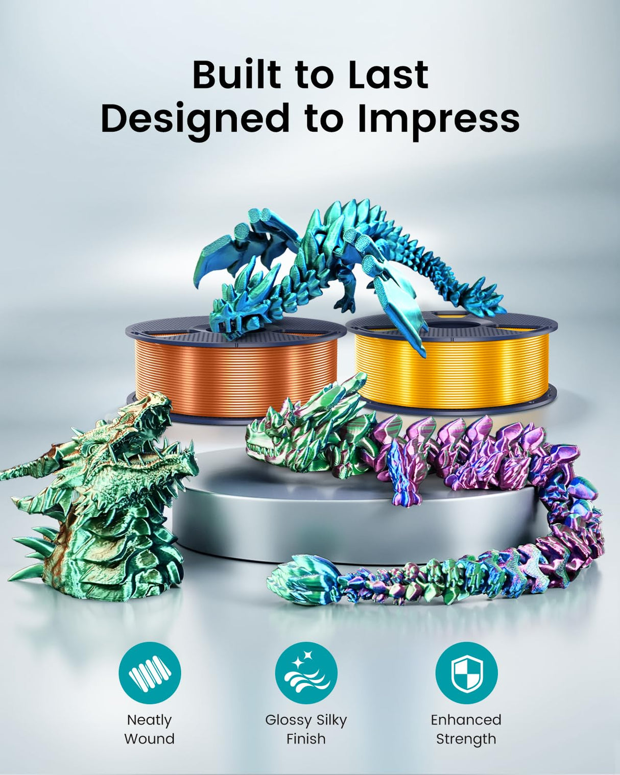 SUNLU Silk PLA+ Filament 1.75mm Multicolor 250gx8, Silky Glossy PLA Plus 3D Printer Filament Bundle, 6 Rainbow Series+Gold+Silver YOOPAI