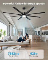 72 Inch Large Industrial Ceiling Fan with Light and Remote-8 Aluminium Blades Ceiling Fan with Energy Efficient DC Motor,Reversible Airflow-Ideal for Living Room,Patio,Garage,and Commercial Spaces Hisummer