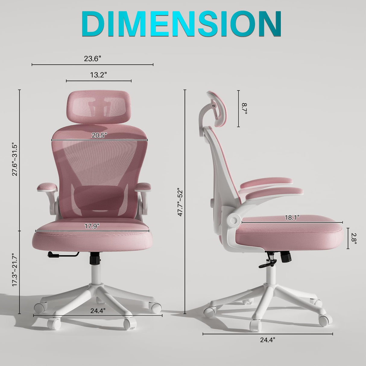 SeekFancy Ergonomic Office Chair M903, High Back Computer Desk Chair with Wheels, Comfy Mesh Office Chair with Adjustable Lumbar Support & Headrest, Pink Swivel Executive Managerial Task Chair SeekFancy