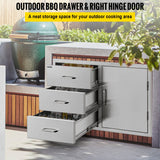 VEVOR 18x23 Inch Outdoor Kitchen Stainless Steel Triple Access BBQ Drawers with Chrome Handle, 18"W x 20.5"H x 23"D VEVOR