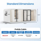 RYONGII 19FT Modern Prefab Steel-Framed Tiny House to Live in - Built for 16-Storm Winds & Earthquakes Proof，Customizable Mobile Cabin with Full Kitchen & Bath - Backyard Office, Guest House, ADU RYONGII