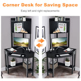 Tangkula Corner Desk with Hutch, 90 Degrees Triangle Corner Computer Desk with Keyboard Tray & Bookshelves for Small Space, Space Saving Corner Writing Desk for Bedroom Tangkula