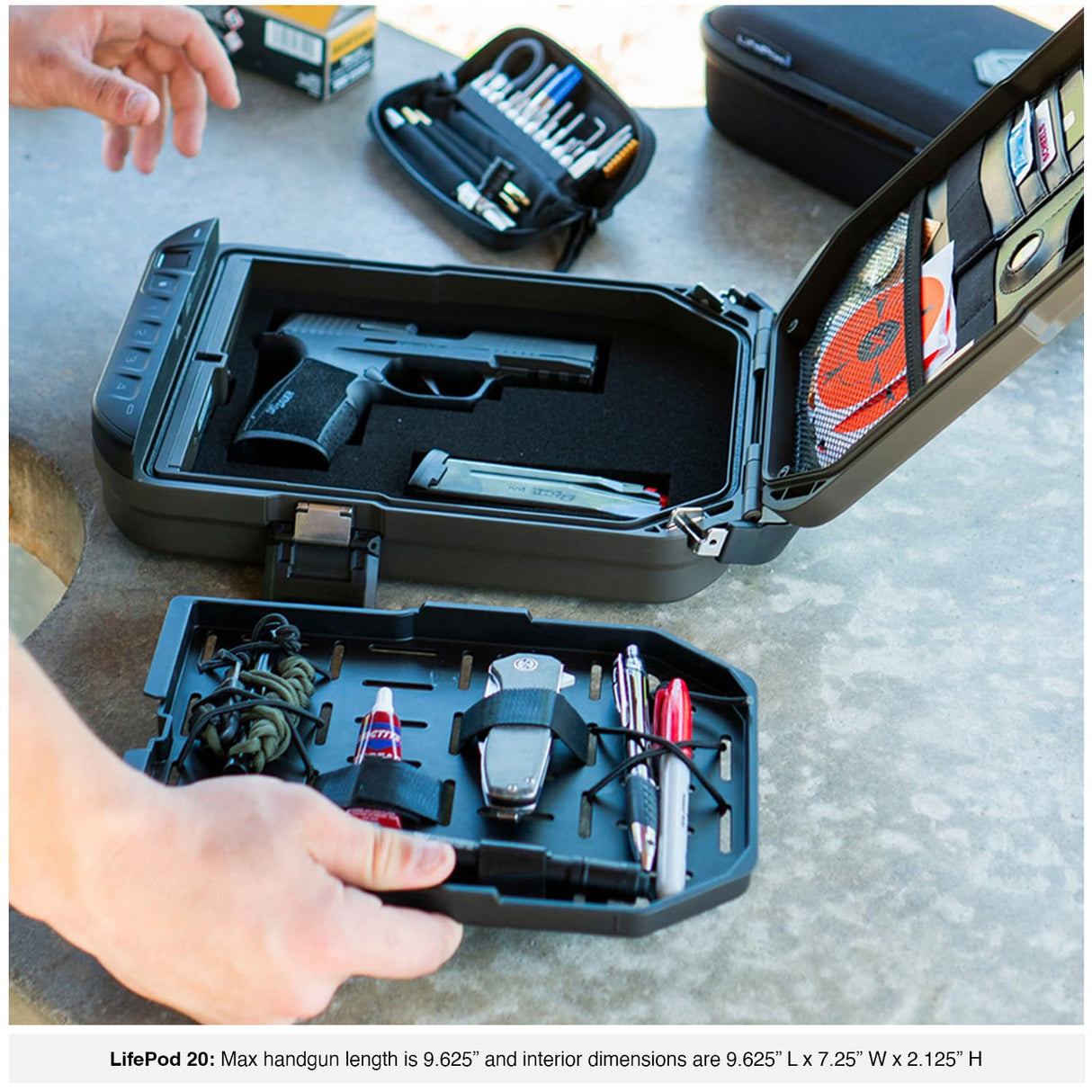 VAULTEK LifePod 20 Full-Size Biometric Lockable Weatherproof Case with Built-in Lock, Steel Security Cable, & TSA Handgun Case or Car Safe, Portable Travel Pistol Safe/Colion Noir Edition VAULTEK