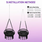 KROFEM Macrame Hammock Hanging Swinging Chair with Medium Cushion, Perfect for Bedroom, Porch, Adults, Balcony, Black KROFEM