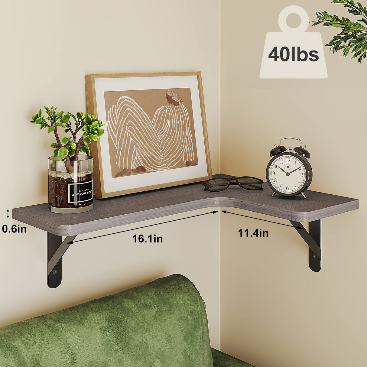 Fixwal Corner Floating Shelves Set of 5, Rustic Wood Wall Mounted Corner Shelf for Bathroom, Kitchen, Bedroom, Home Decor, Laundry Room, Living Room(Gray) Fixwal